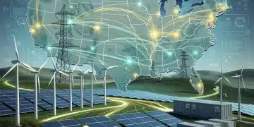 Advanced battery storage facility connected to renewable energy sources, symbolizing grid stability.
