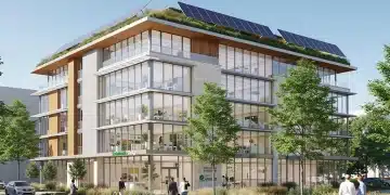 Modern commercial building showcasing sustainable design for LEED certification in the US.