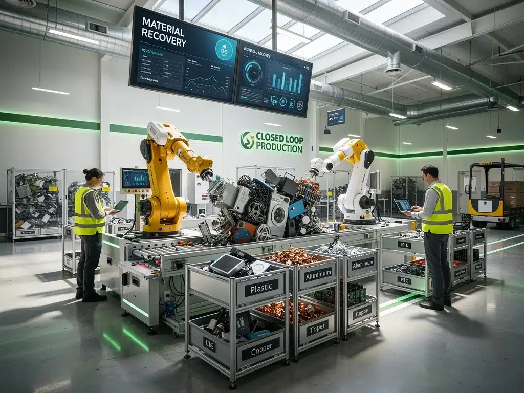 Advanced US manufacturing facility implementing circular economy principles for material reusability