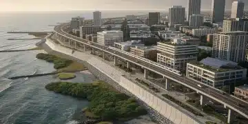Coastal city with new climate resilience infrastructure from 2026 Infrastructure Bill