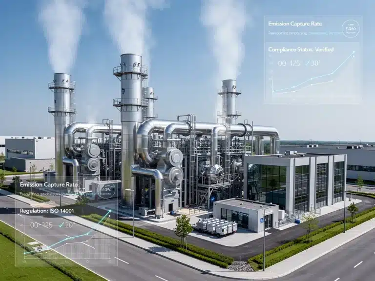 Industrial facility with methane capture technology, symbolizing new EPA regulations